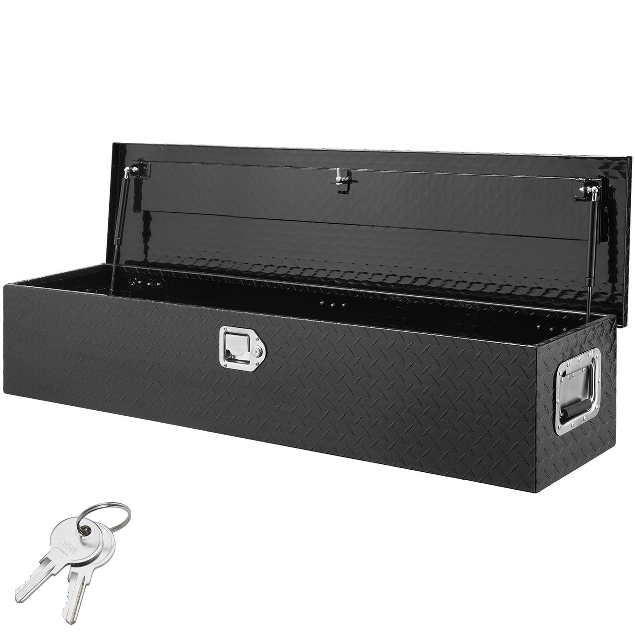 Heavy Duty Aluminum Truck Bed Tool Box, Diamond Plate Tool Box with Side Handle and Lock Keys, Storage Tool Box Chest Box Organizer for Pickup, Truck Bed, RV, Trailer, 48"x15"x15", Black