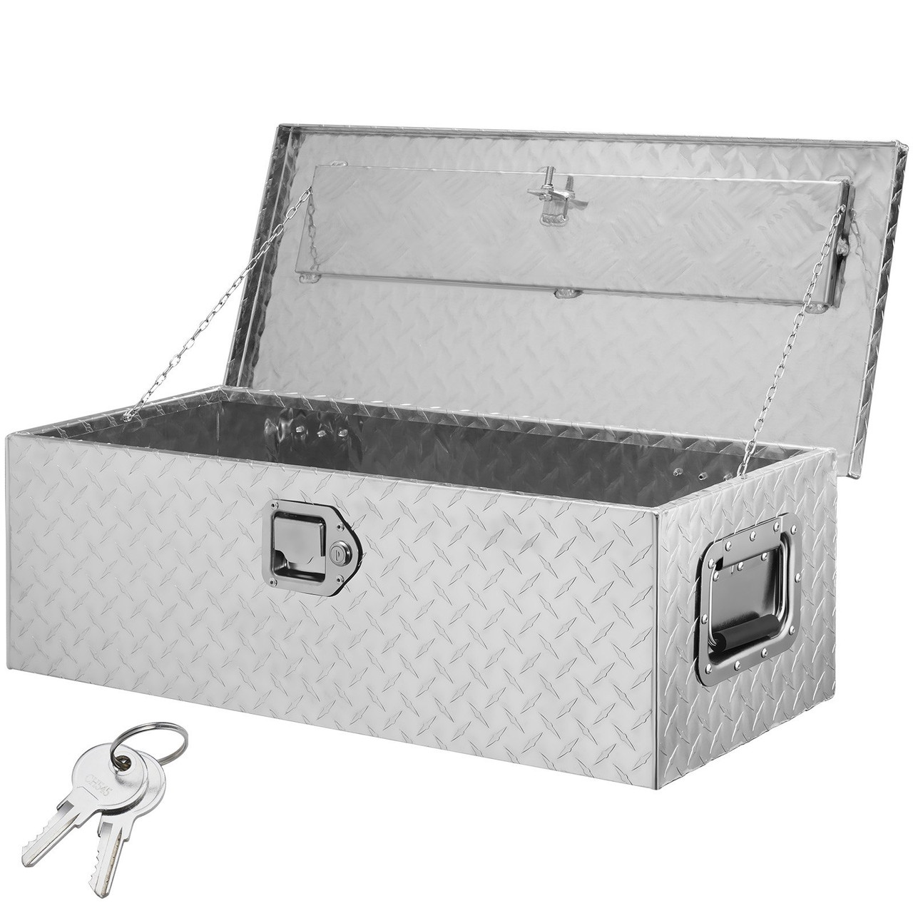 Heavy Duty Aluminum Truck Bed Tool Box, Diamond Plate Tool Box with Side Handle and Lock Keys, Storage Tool Box Chest Box Organizer for Pickup, Truck Bed, RV, Trailer, 30"x13"x9.6", Silver