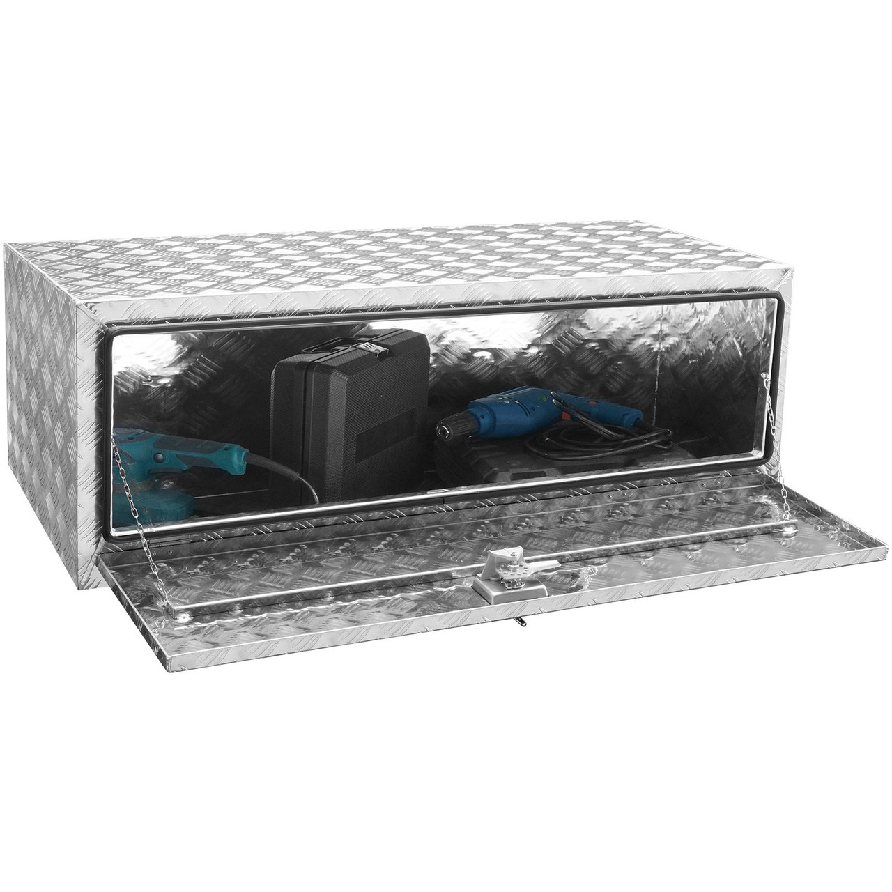 Underbody Truck Box, 48"Ã—24"Ã—24" Pickup Storage Box, Heavy Duty Aluminum Diamond Plate Tool Box with Lock and Keys, Waterproof Trailer Storage Box with T-Handle Latch for Truck, Van, Trailer