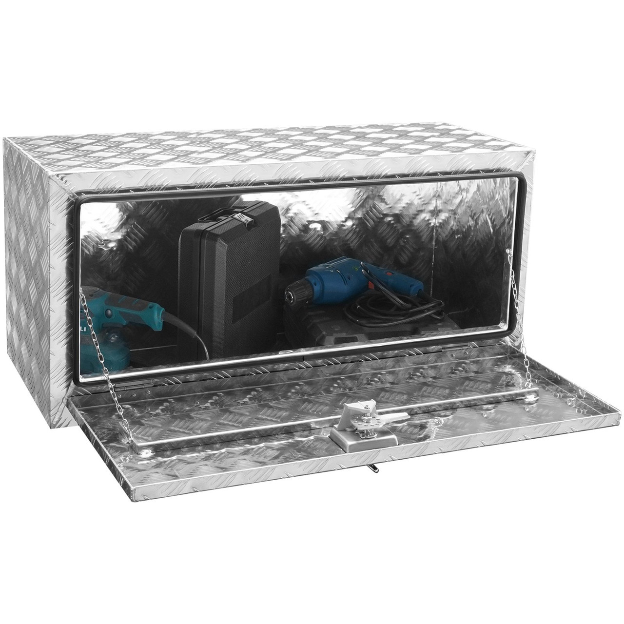 Underbody Truck Box, 36"17"18" Pickup Storage Box, Heavy Duty Aluminum Diamond Plate Tool Box with Lock and Keys, Waterproof Trailer Storage Box with T-Handle Latch for Truck, Van, Trailer