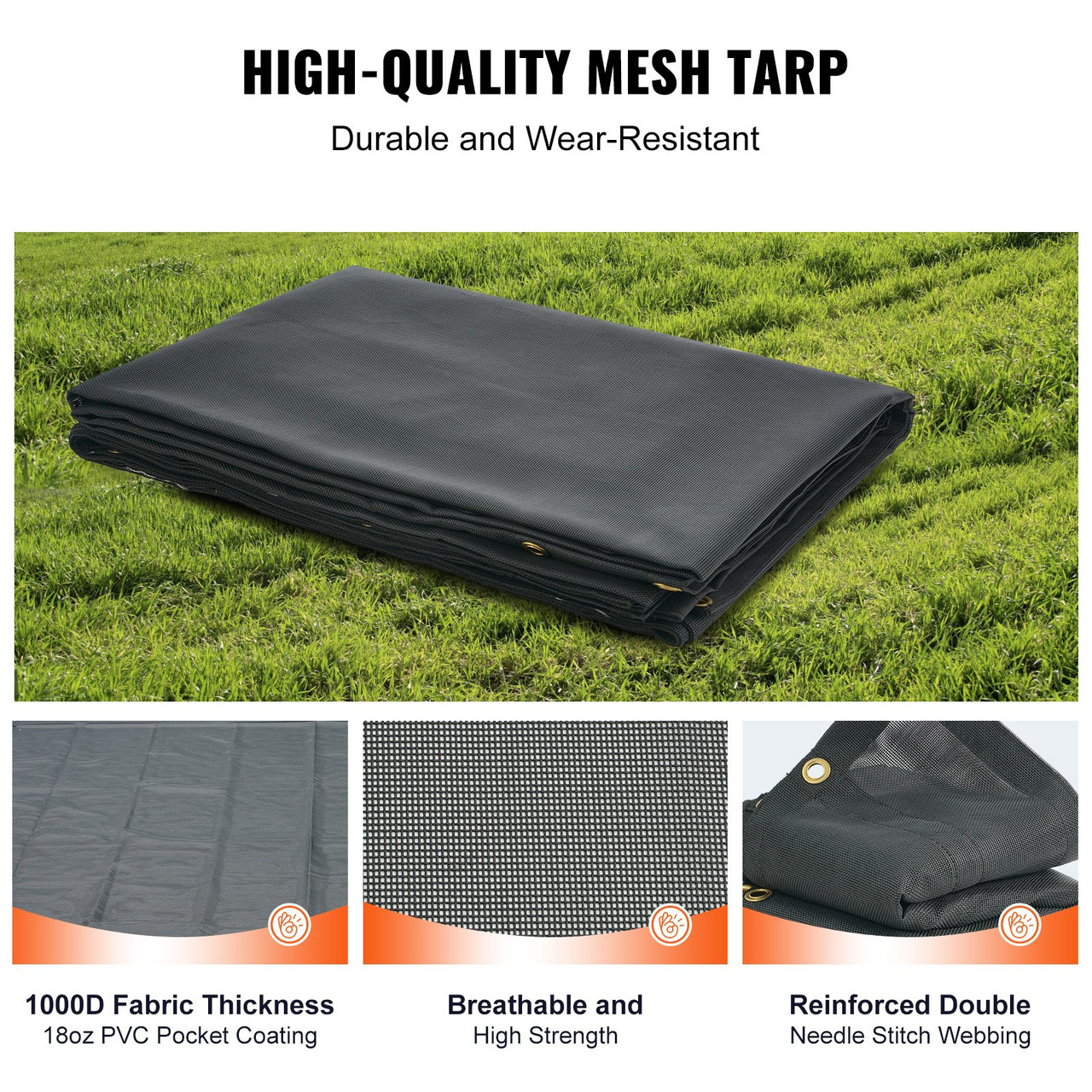 Dump Truck Mesh Tarp, 7 x 14 ft, PVC Coated Black Heavy Duty Cover with 5.5" 18oz Double Pocket, Brass Grommets, Reinforced Double Needle Stitch Webbing Fits Manual or Electric Dump Truck System