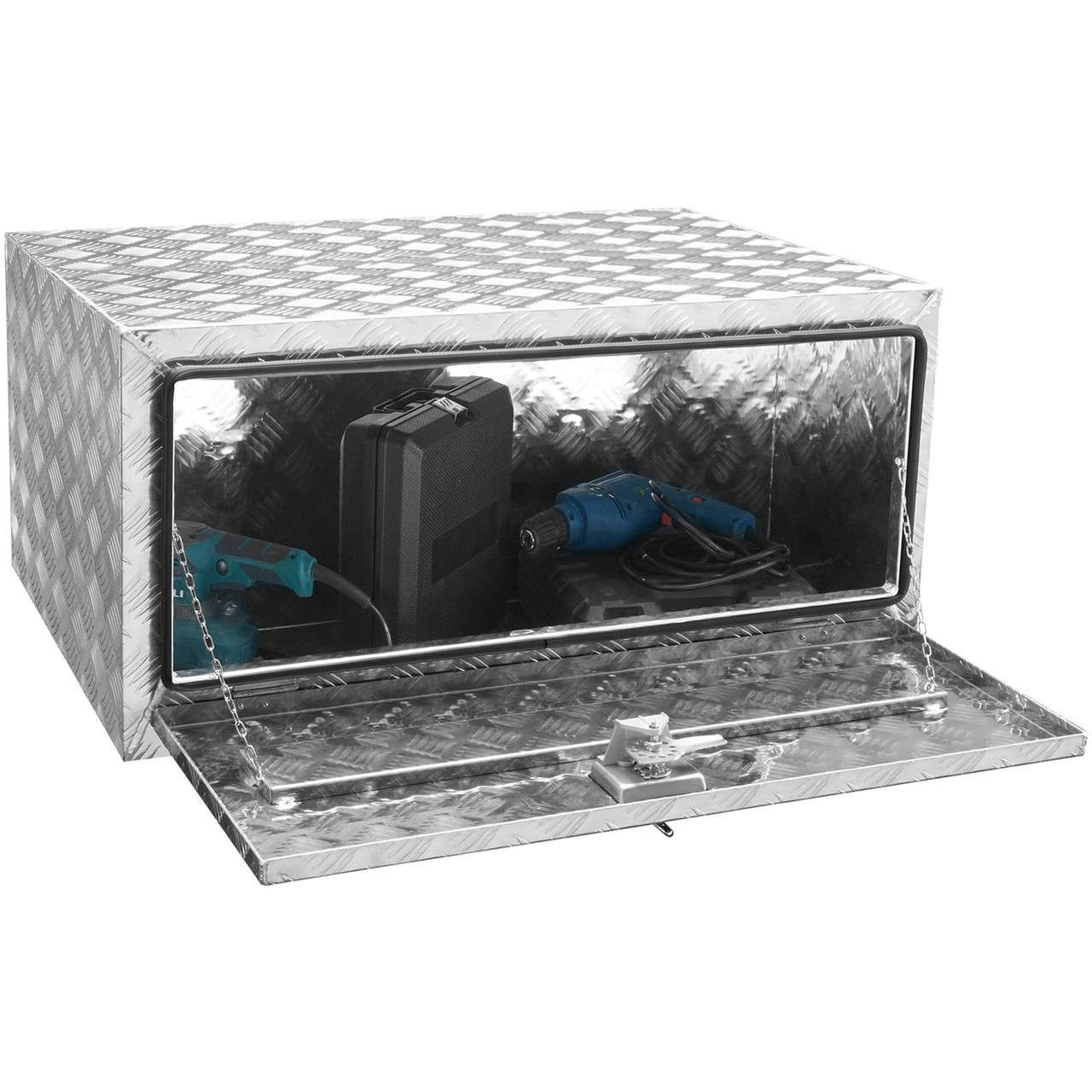 Underbody Truck Box, 36"24"24" Pickup Storage Box, Heavy Duty Aluminum Diamond Plate Tool Box with Lock and Keys, Waterproof Trailer Storage Box with T-Handle Latch for Truck, Van, Trailer