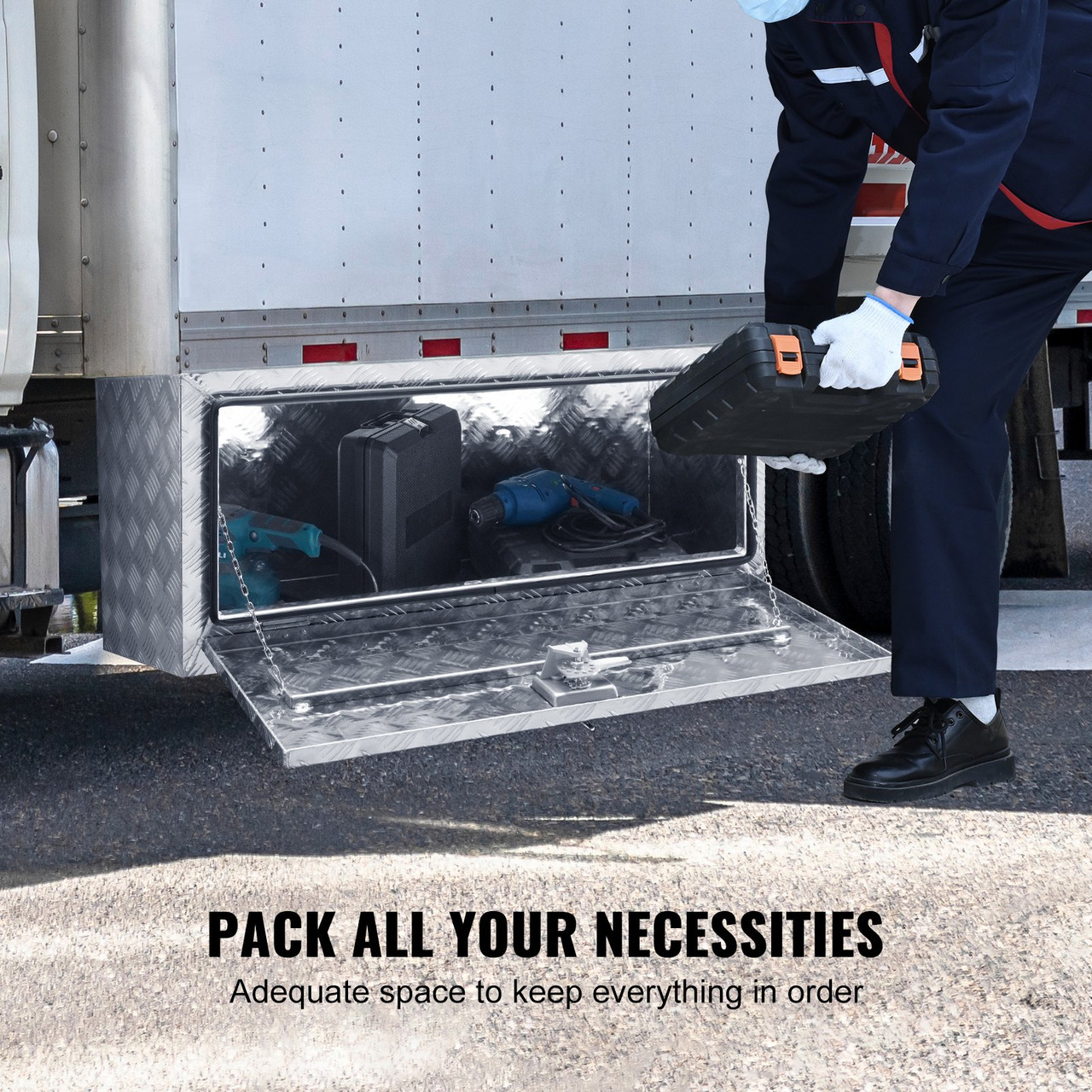 Underbody Truck Box, 36"24"24" Pickup Storage Box, Heavy Duty Aluminum Diamond Plate Tool Box with Lock and Keys, Waterproof Trailer Storage Box with T-Handle Latch for Truck, Van, Trailer