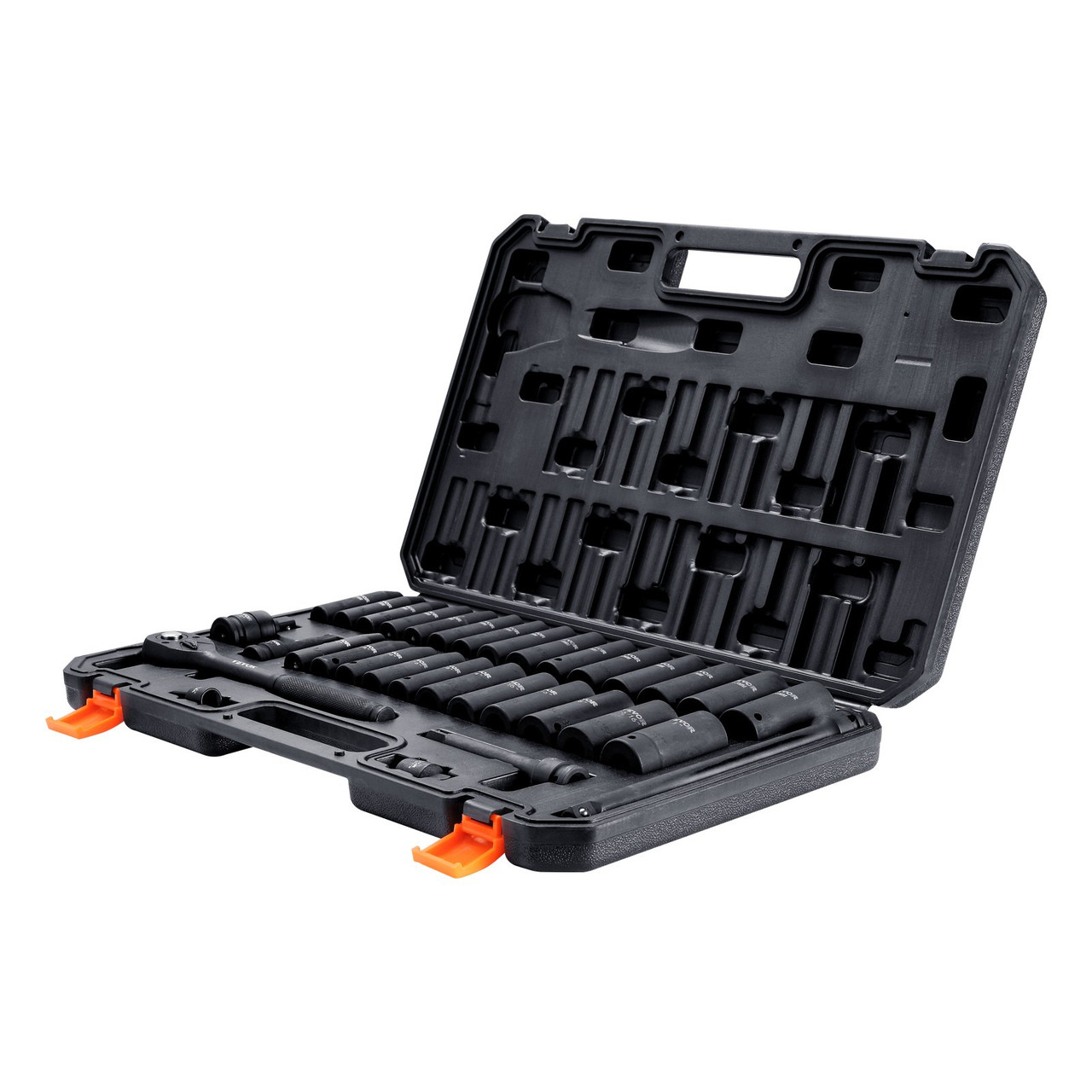 1/2" Drive Impact Socket Set, 33 Piece Socket Set SAE 3/8"-1" and Metric 10-24mm, 6 Point Cr-V Alloy Steel for Auto Repair, Easy-to-Read Size Markings, Rugged Construction, Includes Storage Case