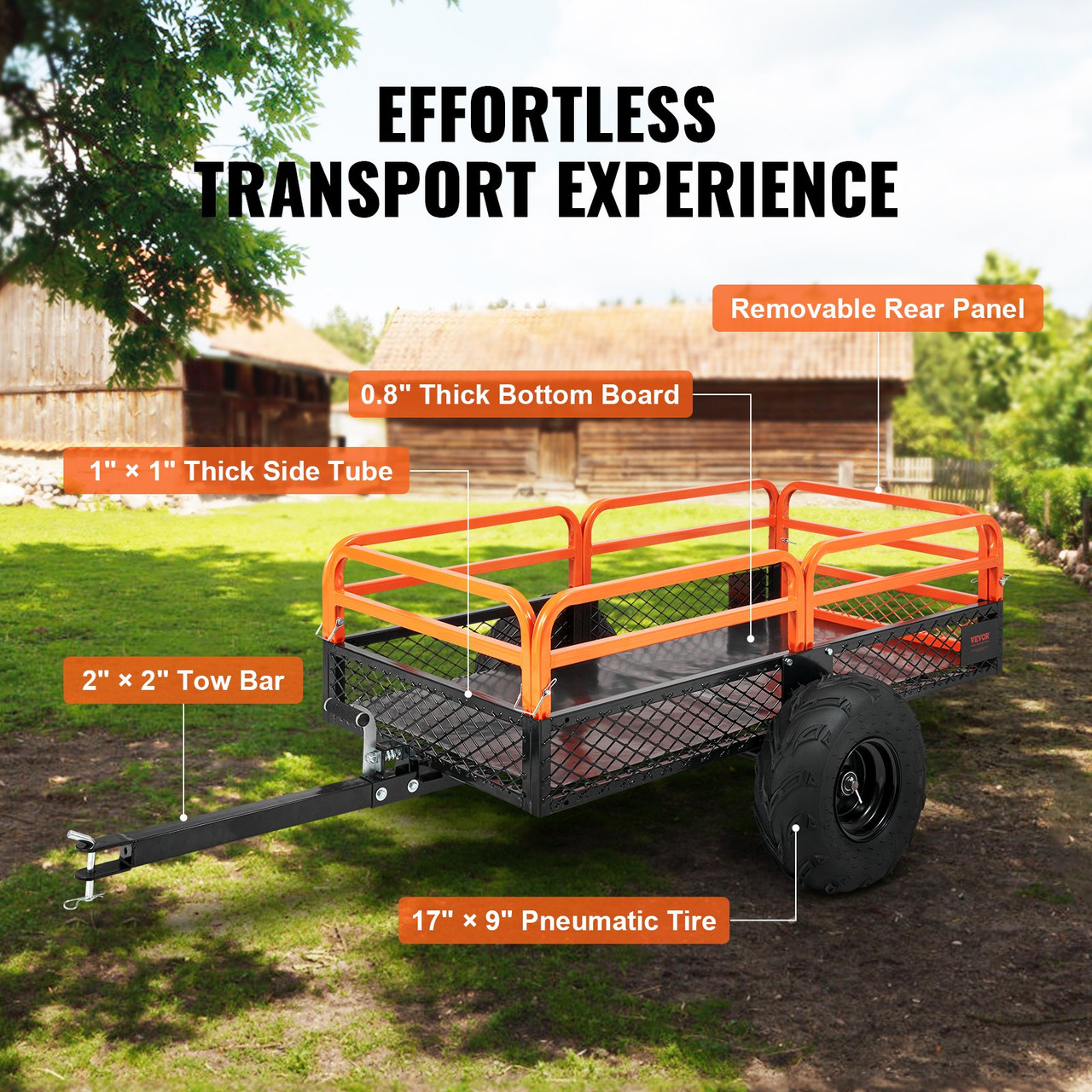 Heavy Duty Steel ATV Dump Trailer, 1500-Pound Load Capacity 15 Cubic Feet, Tow Behind Dump Cart Garden Trailer, with Removable Sides and 2 Tires, for Mowers, Tractors, ATV, UTV