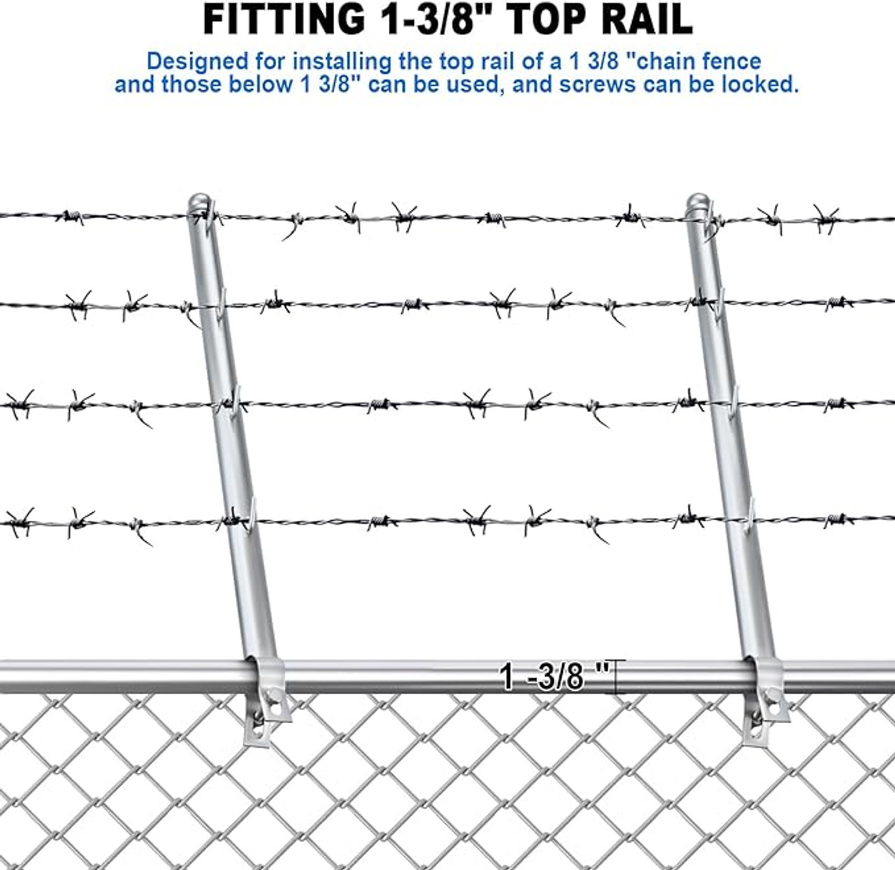 10 Pack Barbwire Arm Extensions for Chain Link Fence, 25" Barbed Wire Extend Arm for 1-3/8" Top Rail, Galvanized Steel Fence Extension with 4 Hooks