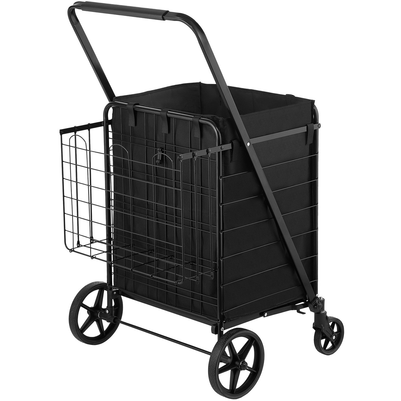 Folding Shopping Cart with Removable Waterproof Liner, 330LBS Large Capacity Jumbo Grocery Cart with Dual Basket, 360° Swivel Wheels, Dense Metal Mesh Base, Heavy Duty Utility Cart for Shopping