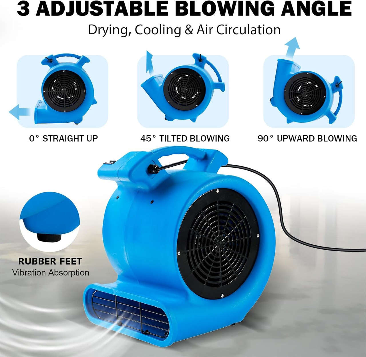 1/2hp Air Mover Floor Drying Blower Fan - Powerful 1/2HP Motor Carpet Dryer, 2200 CFM Air Flow, Lightweight Design, 2-Speed Settings for Drying, Cooling & Circulation