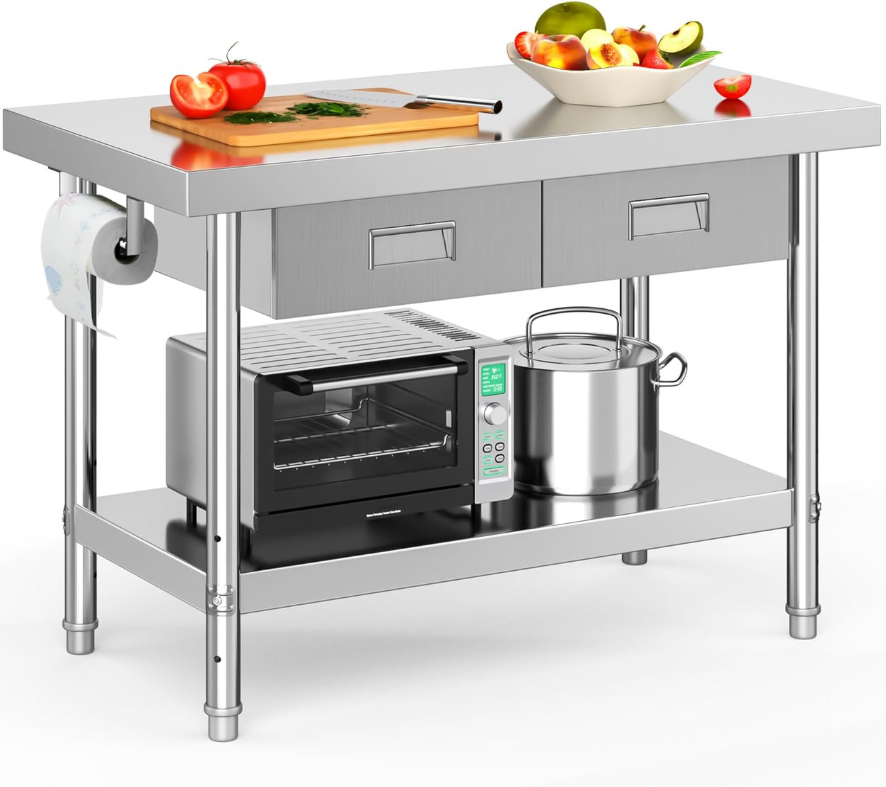 48" Ã— 24" Stainless Steel Table with 2 Drawers, Work Table with Drawer, Metal Table Prep Table for Home Kitchen Restaurant Garage