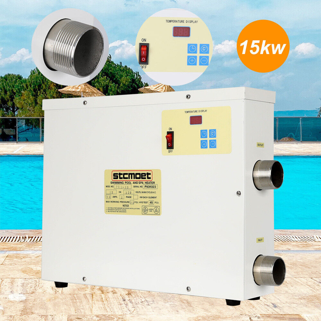 Electric Water Heater 15KW Swimming Pool Thermostat Heater Certificated Pond SPA