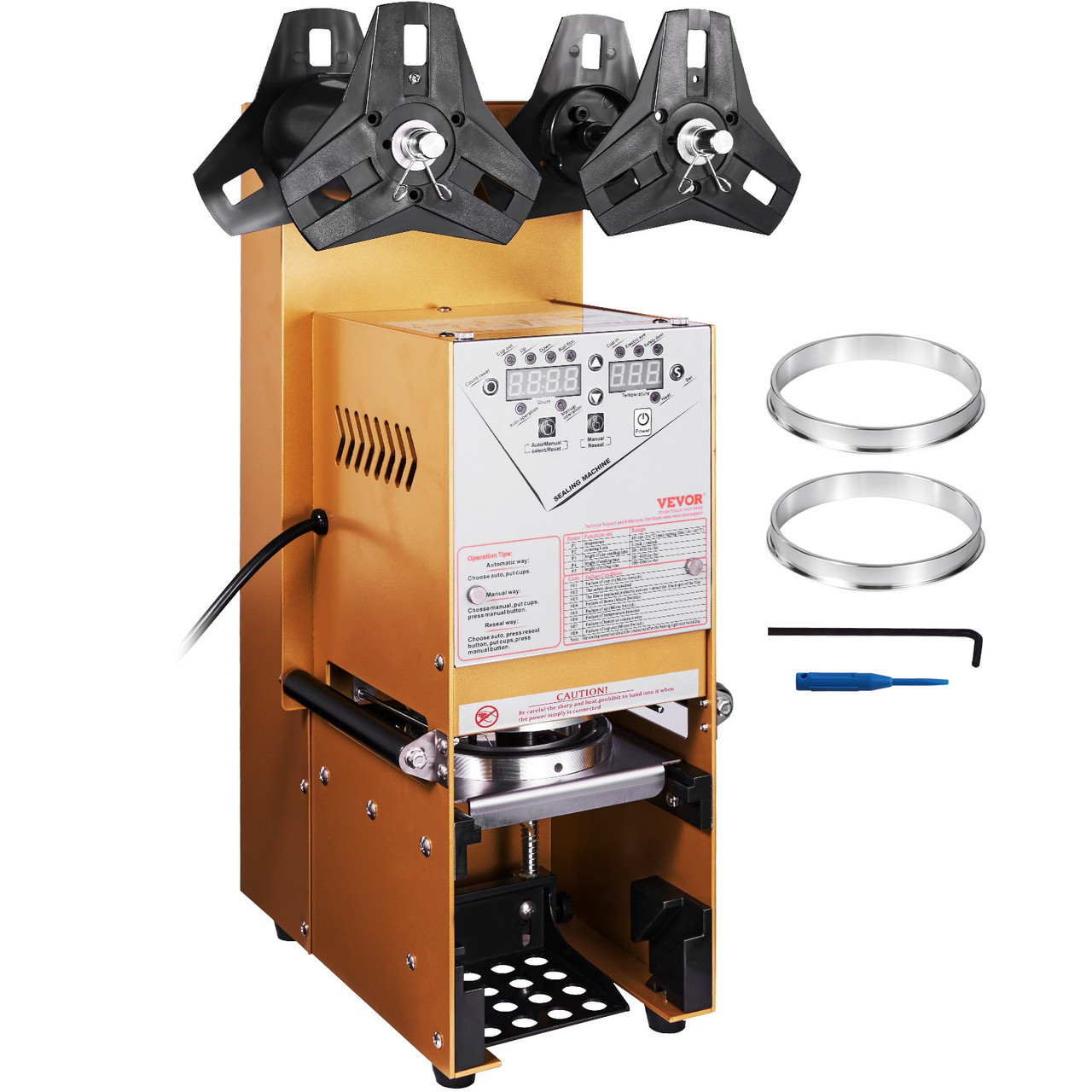 Fully Automatic Cup Sealing Machine, 500-650 Cups/H, Cup Sealer Machine for 180 mm Tall & 90/95 mm Cup, Electric Boba Tea Sealer with Digital Control LCD Panel for Bubble Milk Tea Coffee, Gold