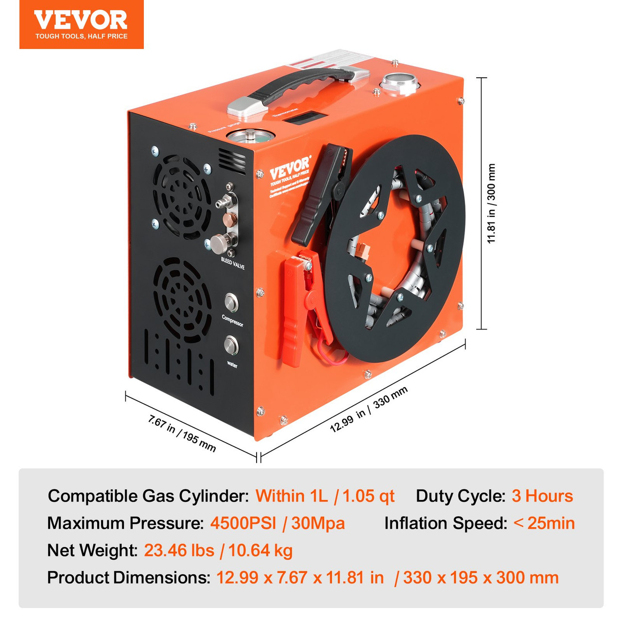 PCP Air Compressor, 4500PSI/30Mpa Portable PCP Airgun Compressor - Built-in Water and Fan Cooling System, Auto-Stop | DC12V/AC120V Paintball Tank Compressor for Air Rifle, Scuba Diving Bottle