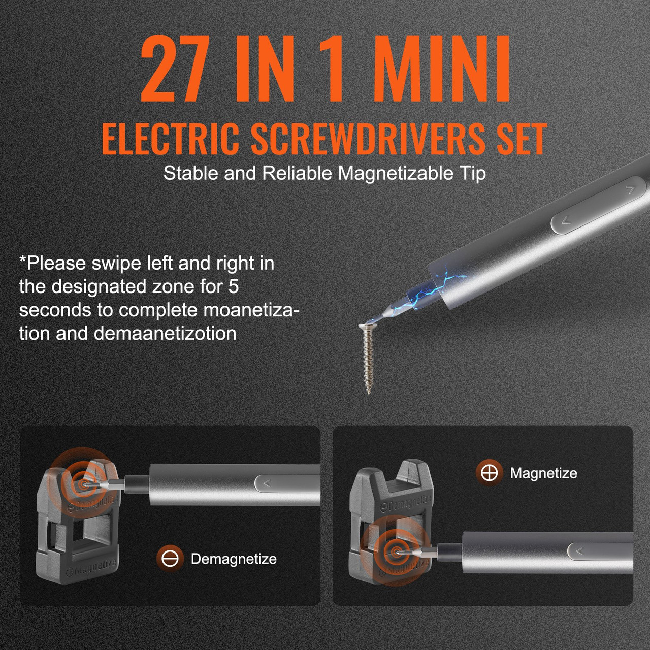 Mini Electric Screwdriver, 4V Cordless Precision Screwdriver Set with 24 S2-steel Bits, 350mAh Manual & Electric Torque, Type-C Rechargeable Portable Magnetic Repair Tool Kit with LED Lights