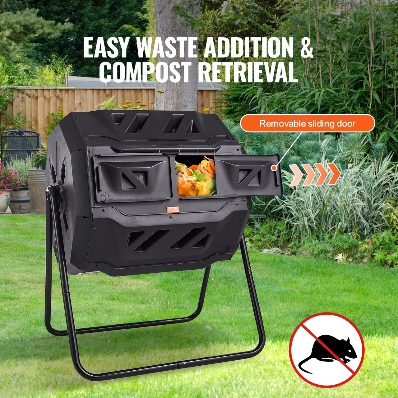 Compost Bin, 43-Gal Dual Chamber Composting Tumbler, Large Tumbling Rotating Composter with 2 Sliding Doors and Steel Frame, BPA Free Composter Bin Tumbler for Garden, Kitchen, Yard, Outdoor