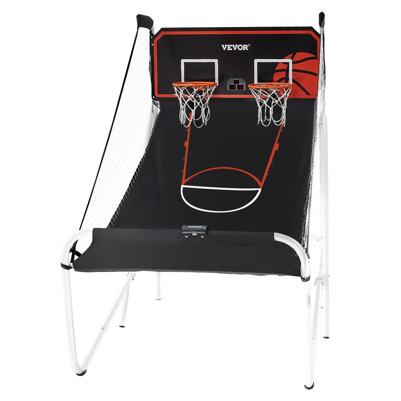 Foldable Basketball Arcade Game, 2 Player Indoor Basketball Game, Home Dual Shot Sport with 5 Balls, 8 Game Modes, Electronic Scoreboard, and Inflation Pump, for Kids, Adults (Black & White)