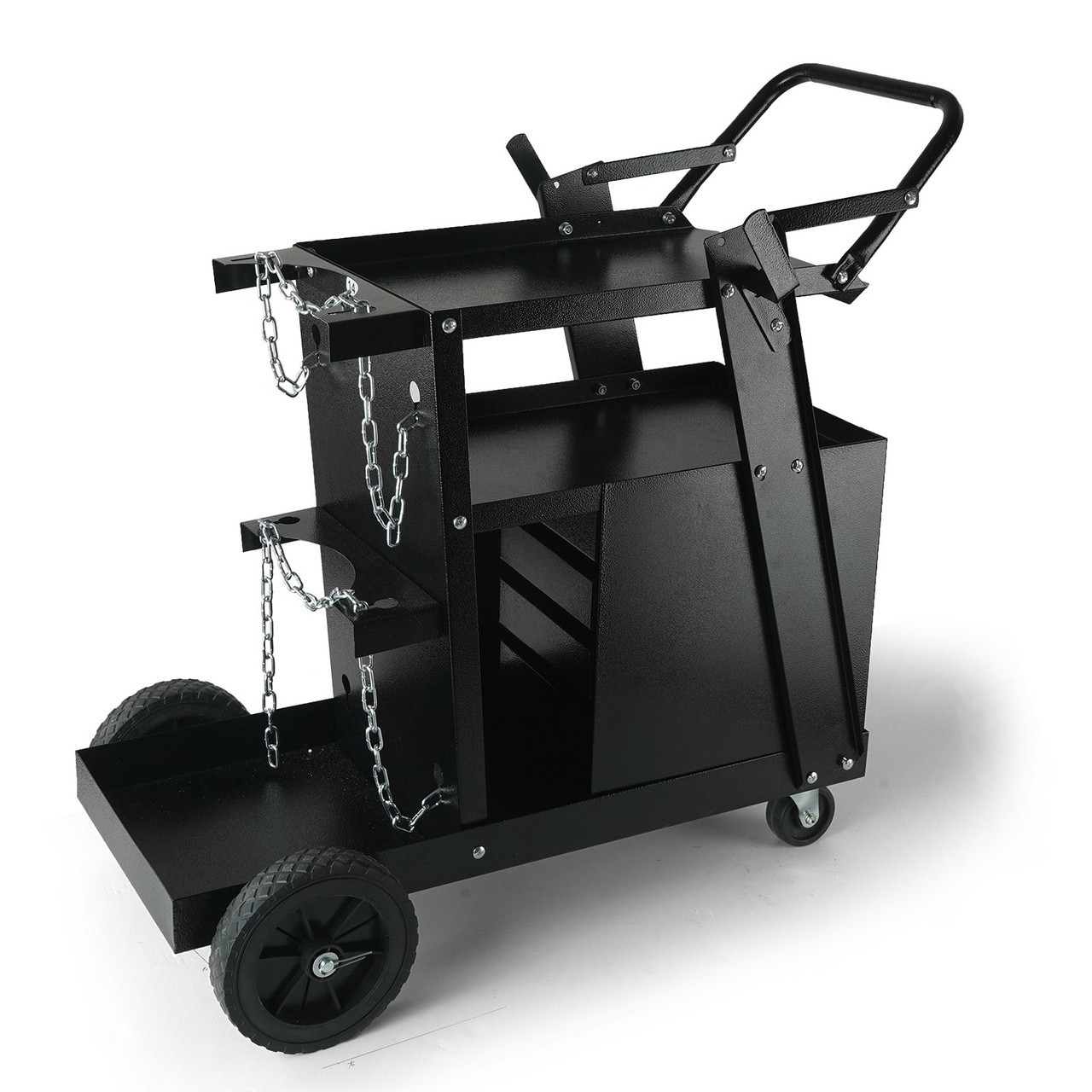 Welding Cart, 2-Tier 4 Drawers Welder Cart with 265 LBS Weight Capacity, 360Â° Swivel Wheels, Tank Storage Safety Chains, Heavy Duty Rolling MIG Welder Cart for Mig Welder and Plasma Cutter