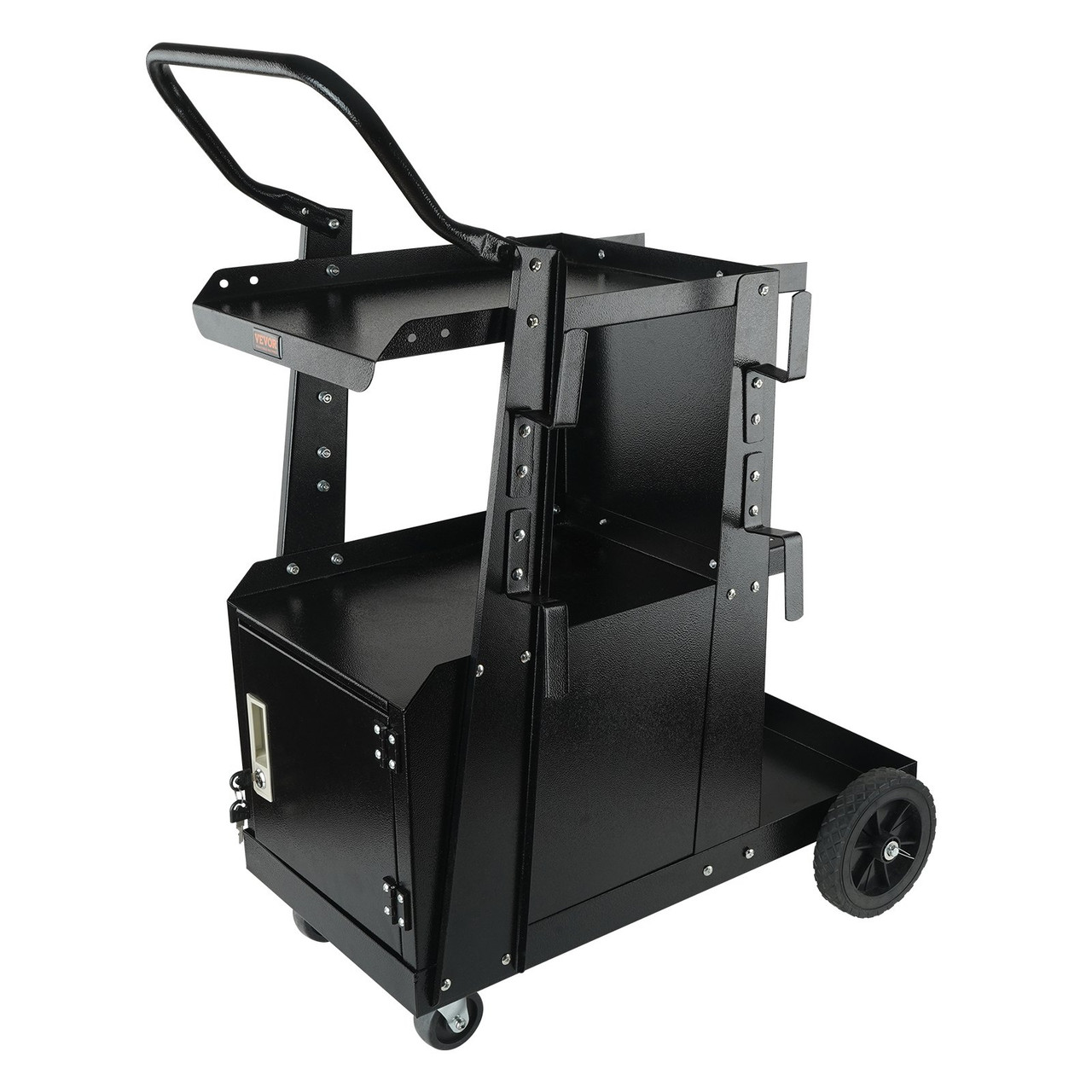 Welding Cart, 2-Tier Heavy Duty Welder Cart with Anti-Theft Lockable Cabinet, 265LBS Weight Capacity, 360Â° Swivel Wheels, Tank Storage Safety Chains, Welding Cabinet for TIG, ARC, Plasma Cutter
