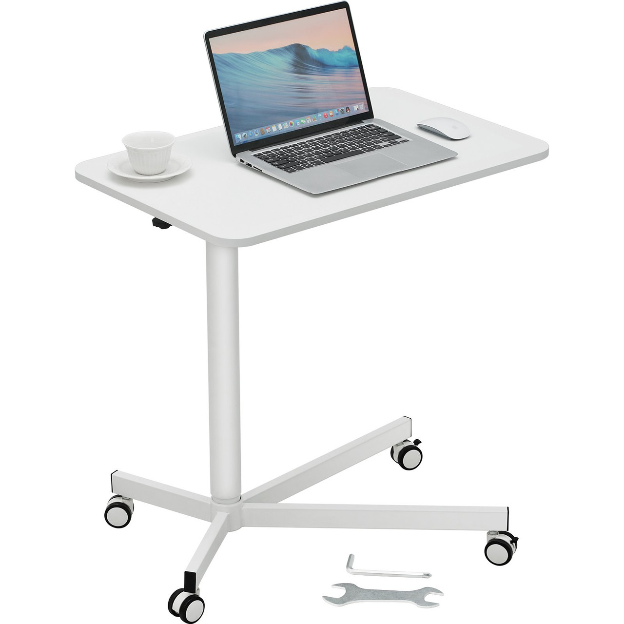 Mobile Standing Desk, 28.5"-44.2" Gas-Spring Height Adjustable Sit-Stand Desk, 360Â° Swivel Wheels (2 Lockable) Portable Rolling Laptop Table Computer Cart for Home Office School, 44LBS Loading