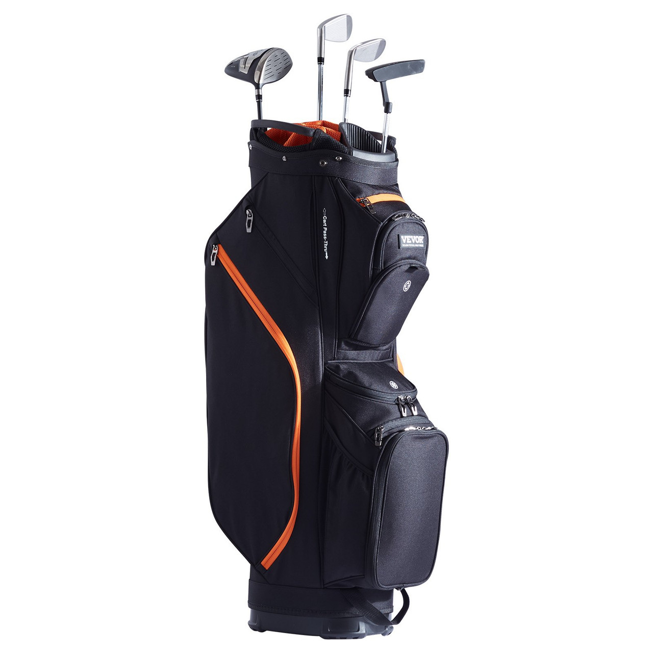 Golf Cart Bag with 14 Way Organizer Divider Top, 36a 13 Pockets Premium Cart Bag, Durable Golf Bags with Handles & Dust Cover & Detachable Straps for Men & Women, Black & Orange