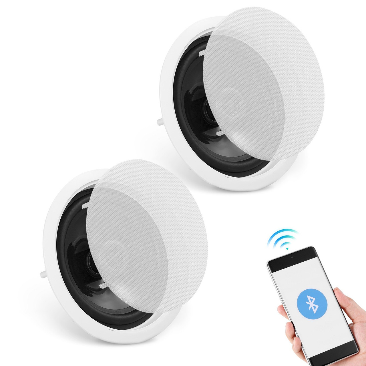 2 PCs 6.5'' Bluetooth in Ceiling Speakers, 150W, Flush Mount Ceiling & in-Wall Speaker System with 8Î©Impedance 89dB Sensitivity, for Home Kitchen Living Room Bedroom or Covered Outdoor Porches