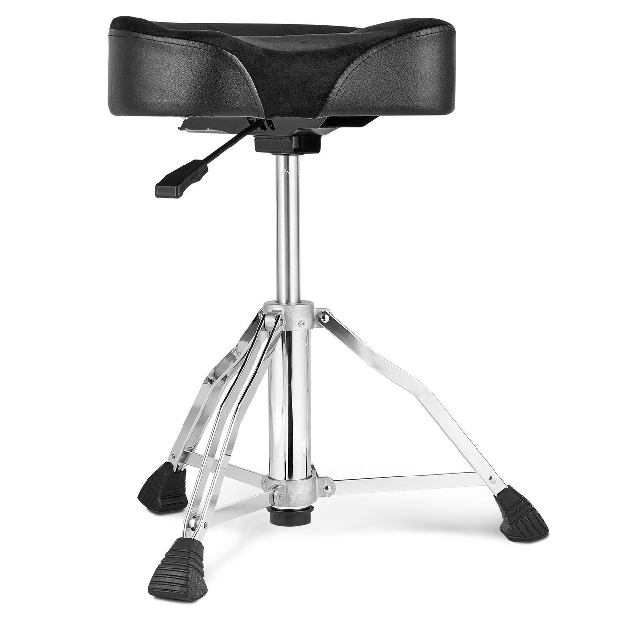 Hydraulic Saddle Drum Throne, 19.3-25.2 in / 490-640 mm Height Adjustable, Padded Drum Stool Seat with Anti-Slip Feet Drumsticks 500 lbs / 227 kg Max Weight Capacity, 360Â° Swivel for Drummers