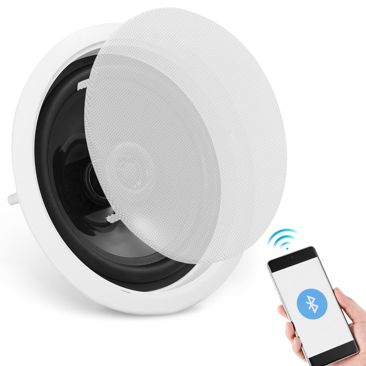 6.5'' Bluetooth in Ceiling Speakers, 150W, Flush Mount Ceiling & in-Wall Speaker System with 8Î©Impedance 89dB Sensitivity, for Home Kitchen Living Room Bedroom or Covered Outdoor Porches, Single