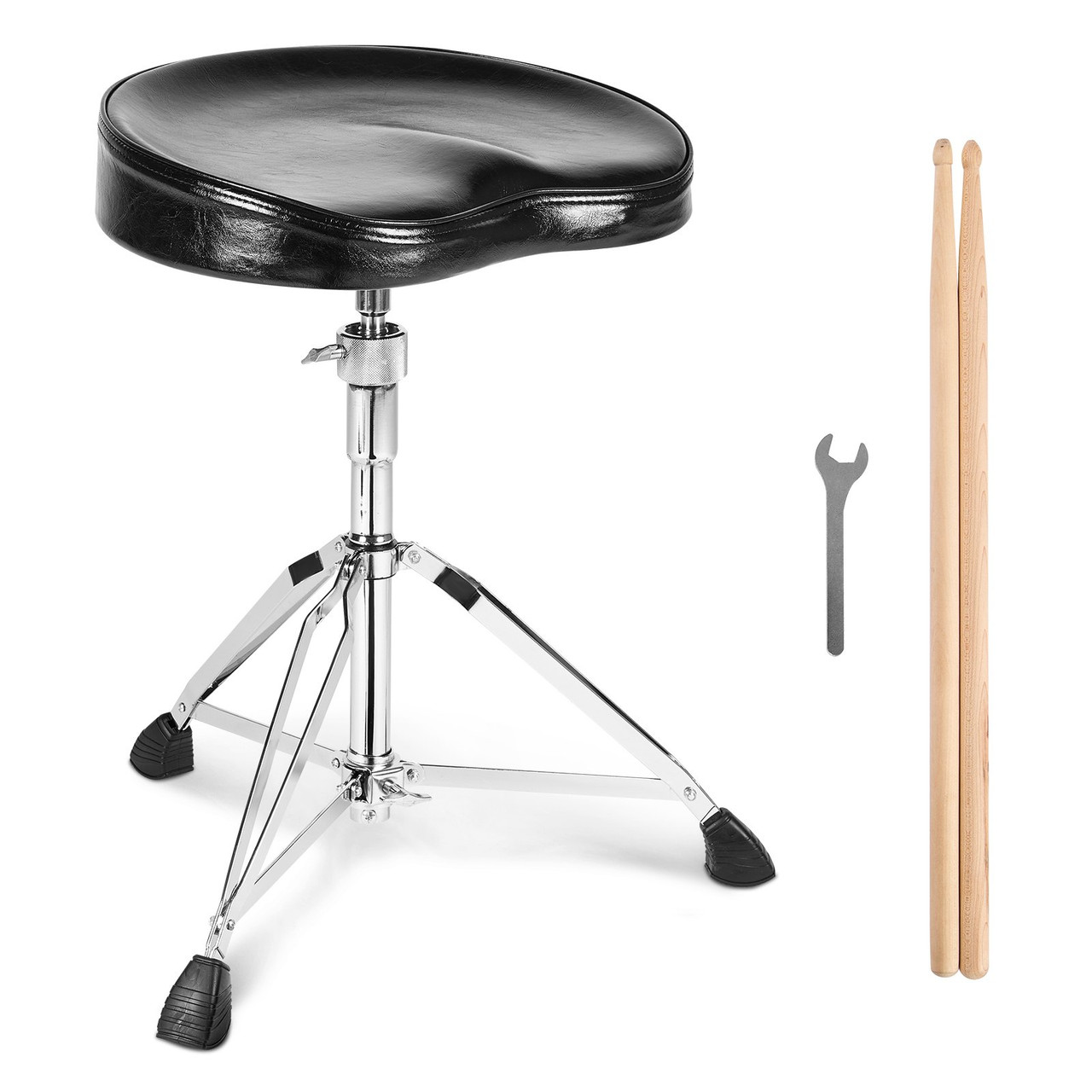 Drum Throne, 21.3-26.4 in / 540-670 mm Height Adjustable, Padded Drum Stool Seat with Anti-Slip Feet 5A Drumsticks 500 lbs / 227 kg Maximum Weight Capacity, 360Â° Swivel Drum Chair for Drummers