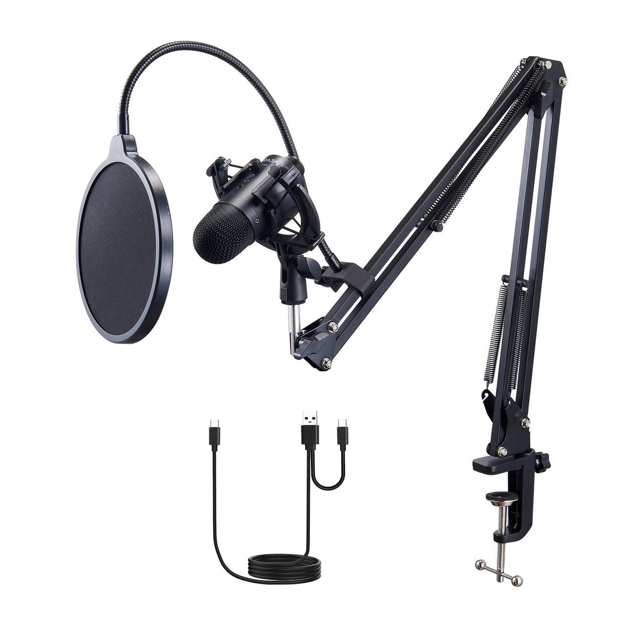 USB Microphone, 192kHz/24-bit, Professional Condenser Microphone Kit, with Boom Arm Stand Pop Filter Shock Mount Mute Button Headphones Jack, for Podcast Recording Video Gaming Singing Streaming