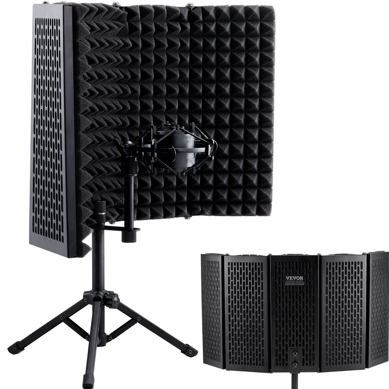 Microphone Isolation Shield, 5-Panel, Studio Recording Mic Sound Shield, with Pop Filter Desktop Tripod Stand and 3/8'' to 5/8'' Microphone Adapter, for Blue Yeti and Condenser Microphones