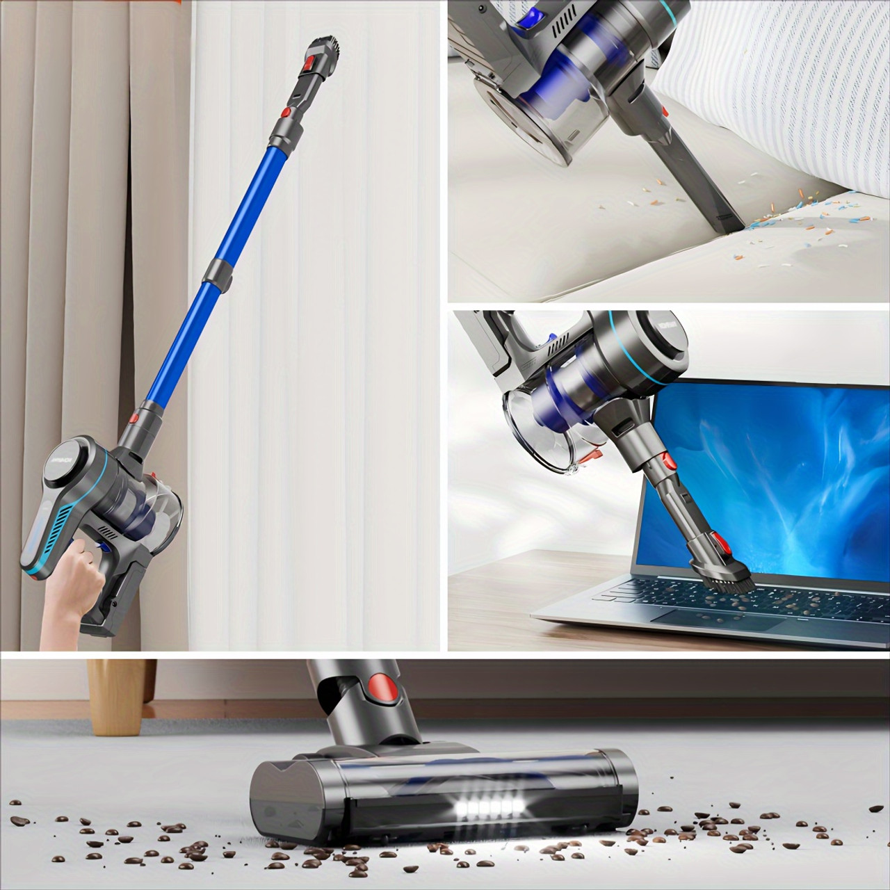 Cordless Vacuum Cleaner, 30Kpa Powerful Stick Vacuum With 45min Runtime, Anti-Tangle Vacuum Cleaners For Home, 50.72oz Dust Cup, Rechargeable Wireless Vacuum For Hardwood Floor Carpet Pet Hair