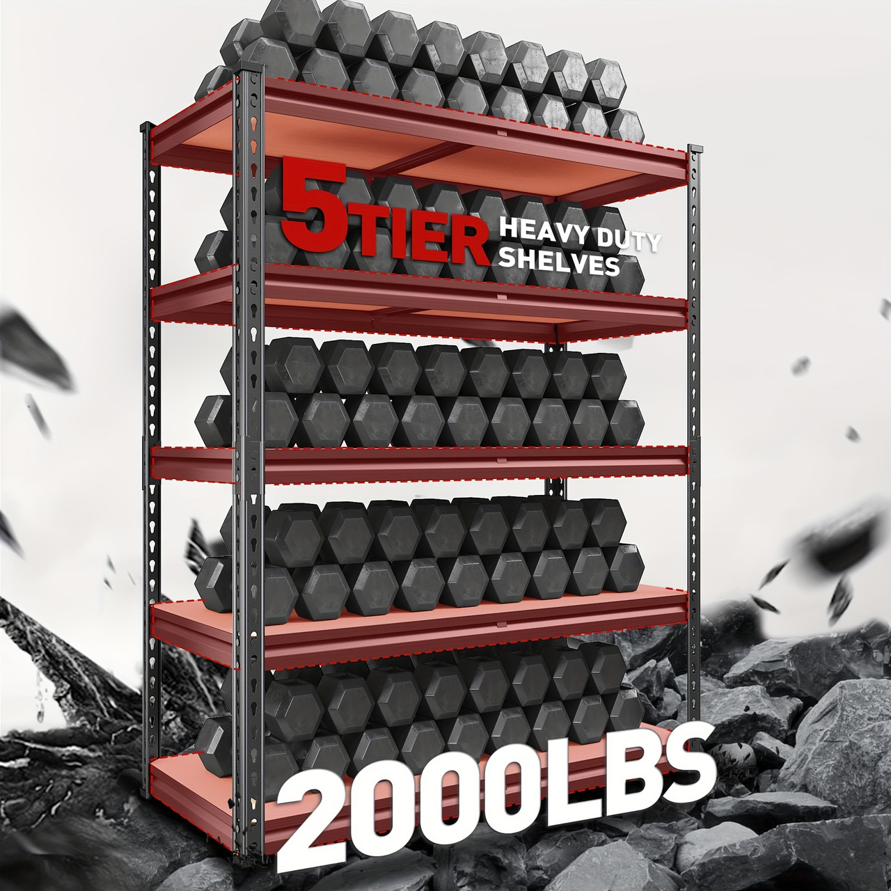 2000LBS Garage Shelving 72''H Storage Shelves Heavy Duty Shelving 5 Tier Metal Shelves For Garage Shelves 35.5"W X72"H X 15.8"D, Adjustable Shelving Unit For Basement Pantry Utility Rack Shelf