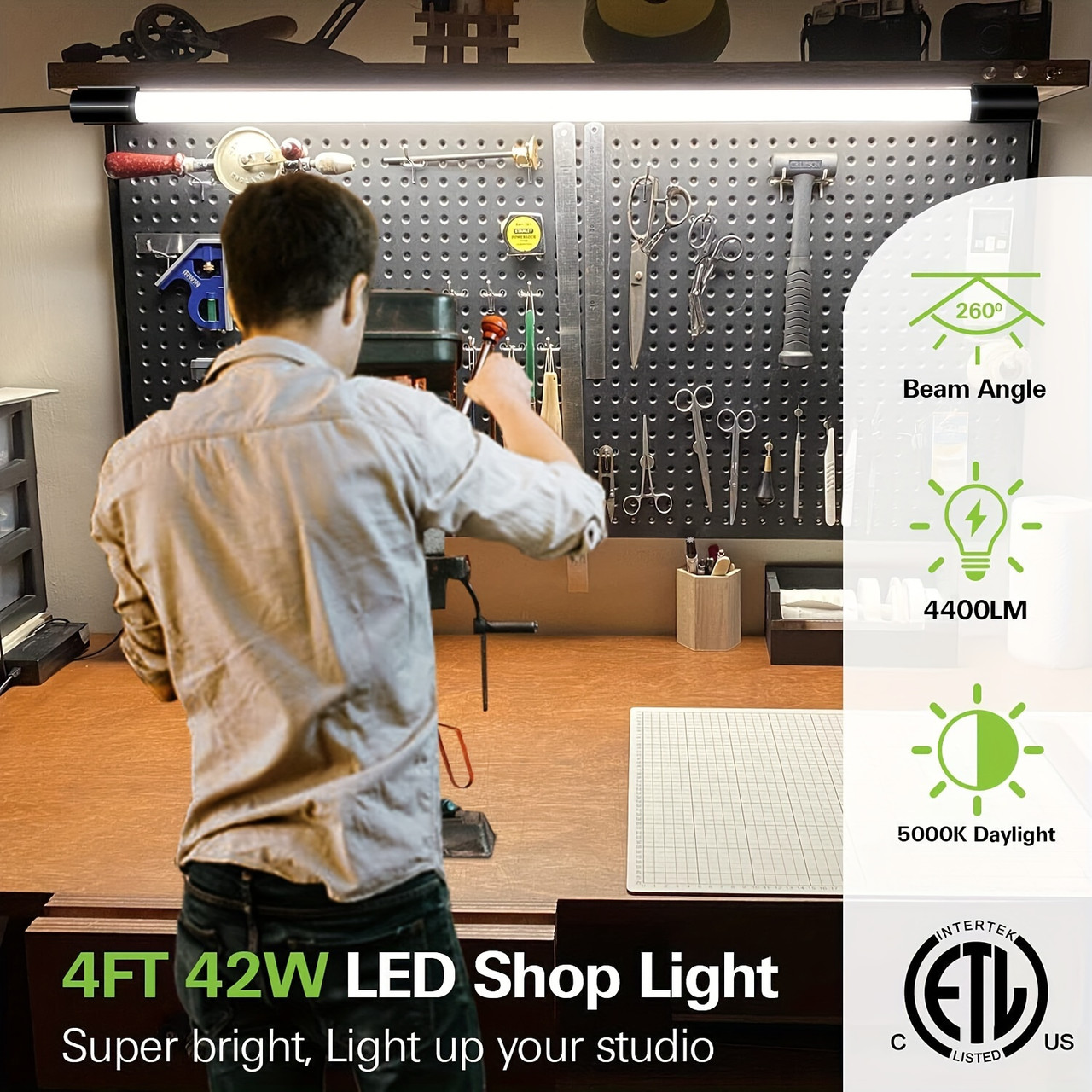 4 Pack 42w Double Tube Light Fixture LED Shop Light For Garage Or Shop 6500k 4400lm T8 UL Listed For Double-Ended Connections