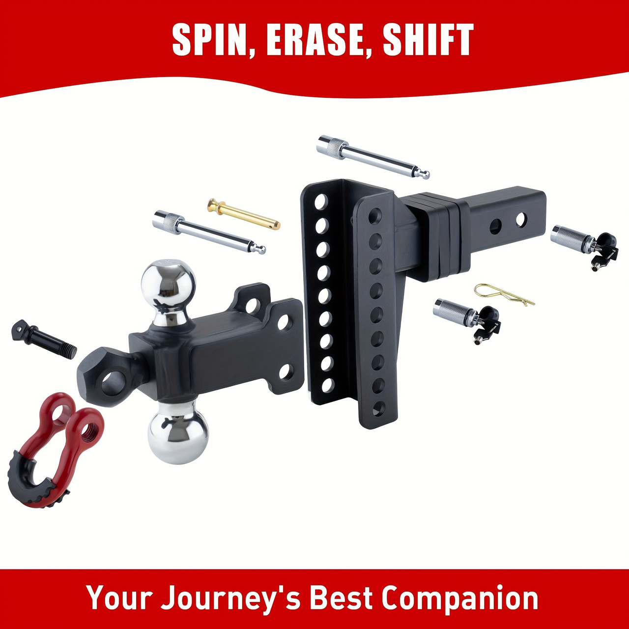 Adjustable Trailer Hitch Ball Mount With Lock&Pin&Rotatable Tow Shackle, Fits 2-in Receiver, 5" Rise/Drop, 2-in, 2-5/16-in Hitch Ball, 10000LBS GTW, Ultra Quiet