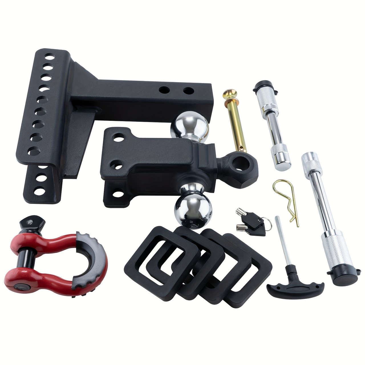 Adjustable Trailer Hitch Ball Mount With Lock&Pin&Rotatable Tow Shackle, Fits 2-in Receiver, 5" Rise/Drop, 2-in, 2-5/16-in Hitch Ball, 10000LBS GTW, Ultra Quiet
