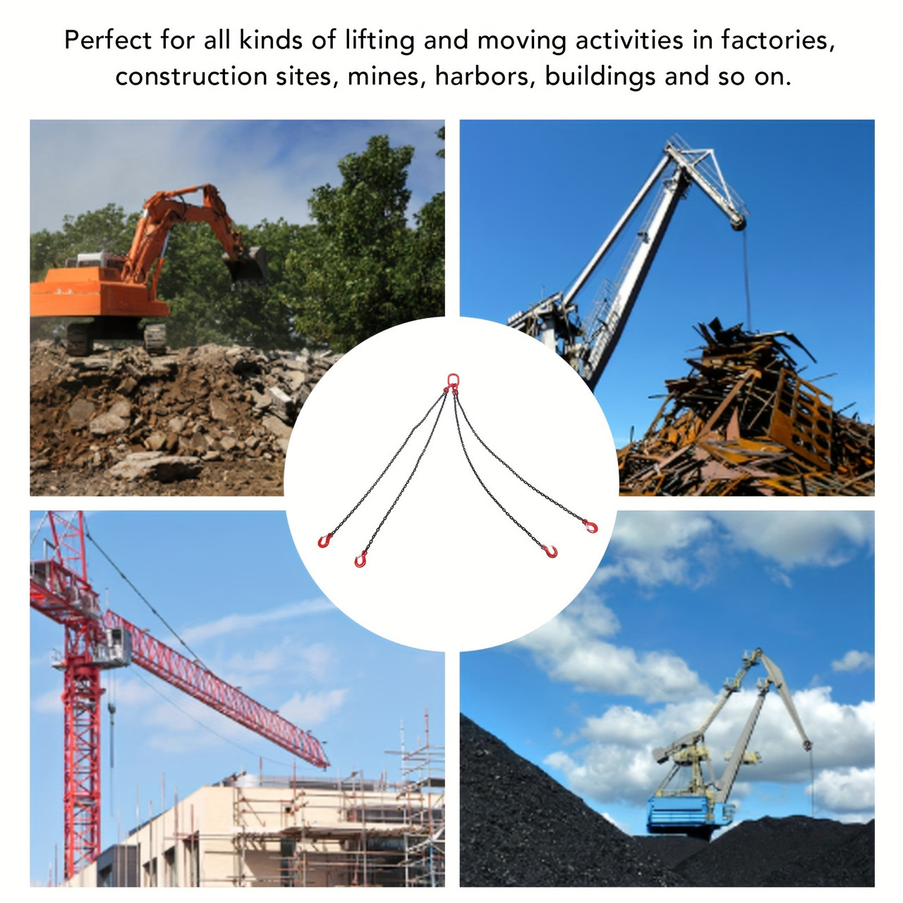 Chain Sling 59.06inch 4 Leg Steel Chain Lifting Sling For Factory Building Site Mining Harbor Construction 3T Chain Sling4 Leg Chain Sling4 Way Chain Sling Lifting ChainChain Lifting SlingEngine Lift Chain