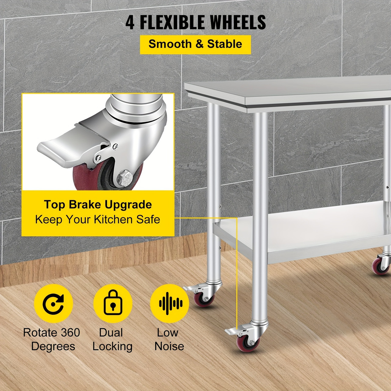 Stainless Steel Work Table 36x24 Inch With 4 Wheels Commercial Food Prep Worktable With Casters Heavy Duty Work Table For Commercial Kitchen Restaurant Portable Bars