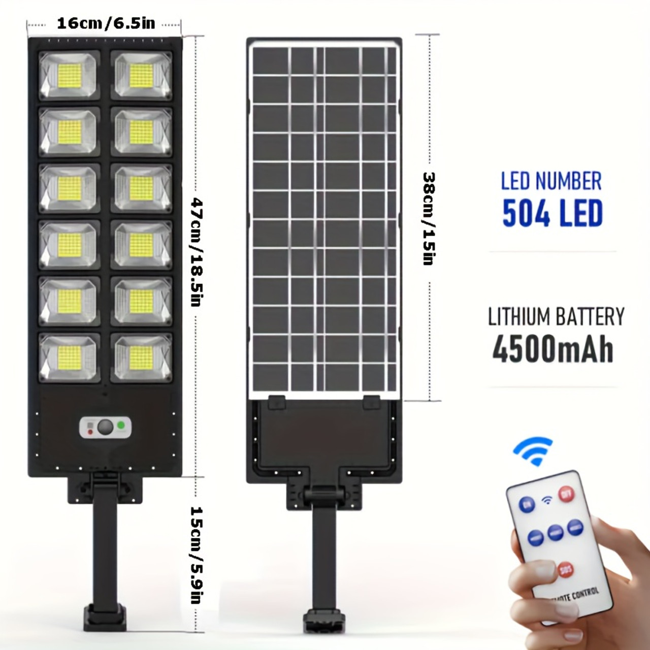 504 LED Solar Street Light Motion Sensor Commercial Dusk To Dawn Big Road Lamp, Solar Street FloodLight LED Light Outdoor Area Dusk To Dawn Wall Big Lamp Outdoor Lighting Motion Sensing Solar Charging, Easy To Install