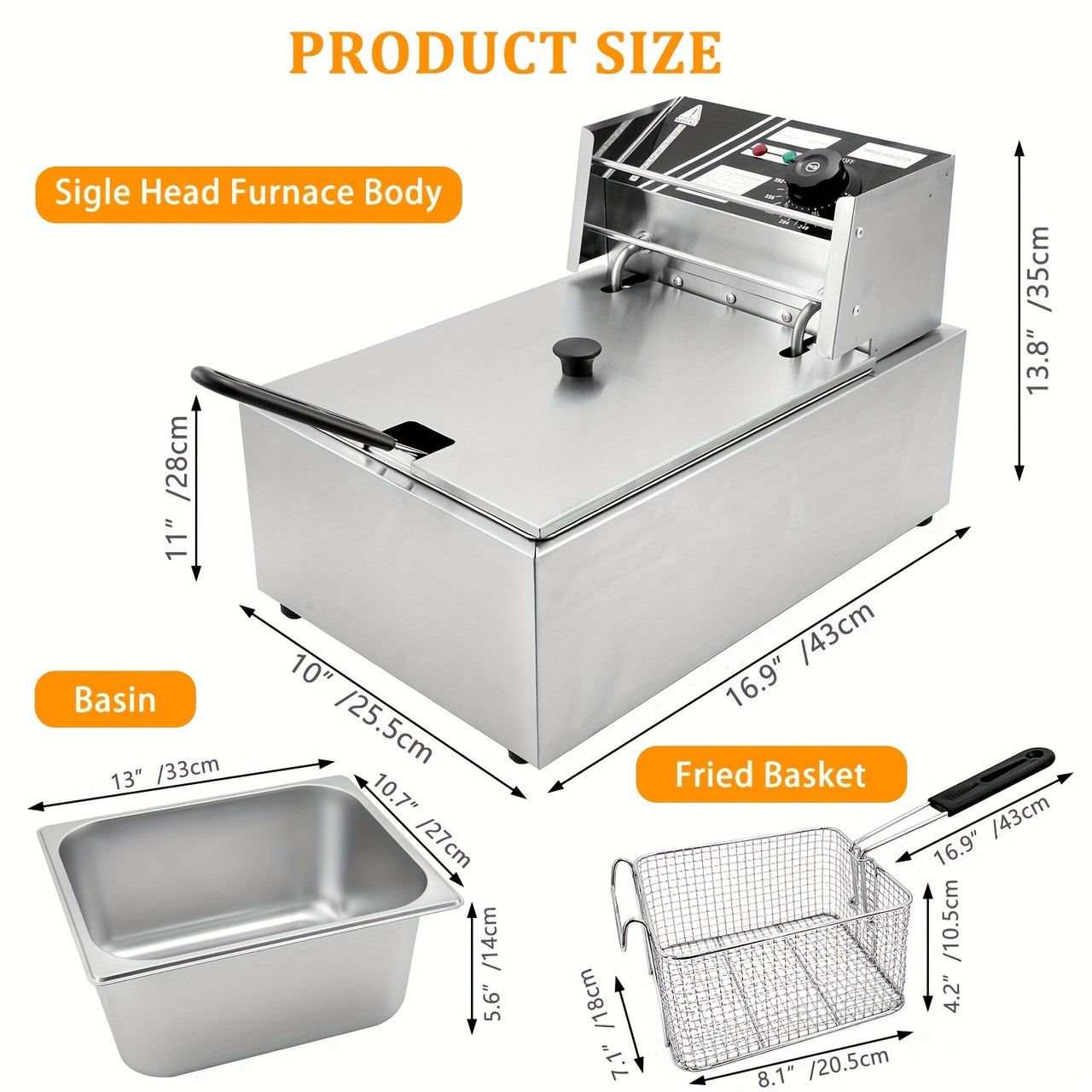 6L/12L Commercial Electric Deep Fryer, Stainless Steel Countertop Electric Fryers with Removable Tank and Baskets for Home, Restaurant