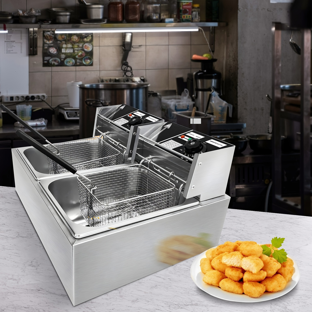 6L/12L Commercial Electric Deep Fryer, Stainless Steel Countertop Electric Fryers with Removable Tank and Baskets for Home, Restaurant