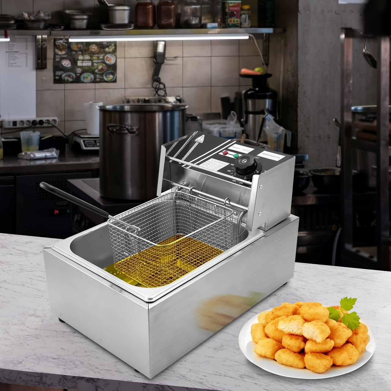 6L/12L Commercial Electric Deep Fryer, Stainless Steel Countertop Electric Fryers with Removable Tank and Baskets for Home, Restaurant