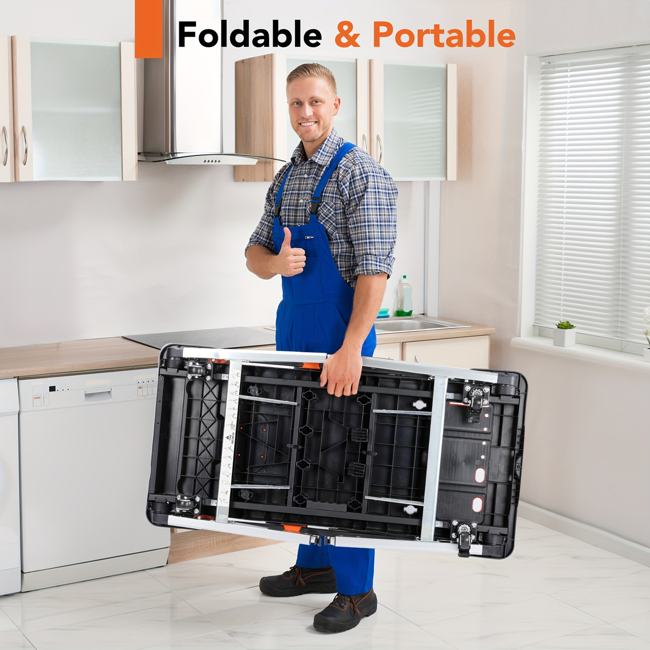 Elevate Your Work Efficiency With The Multi-Functional 7-in-1 Aluminum Folding Work Platform In Black