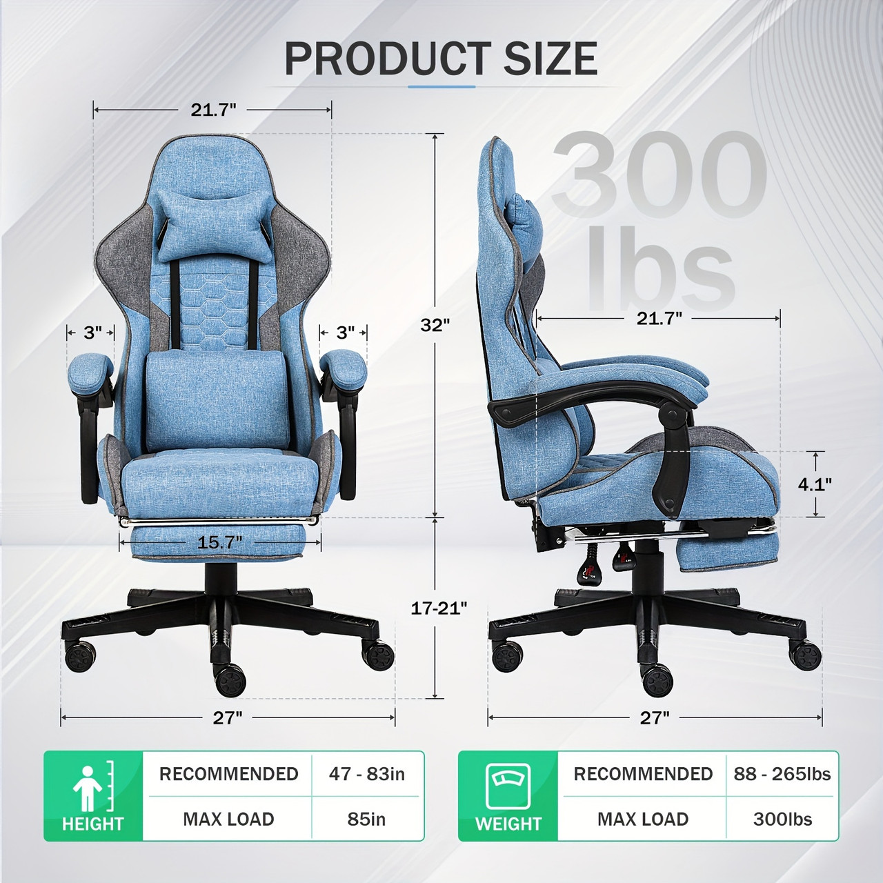 Gaming Chair Tech Fabric With Pocket Spring Cushion, Ergonomic Computer Chair With Linkage Armrests And Footrest, Comfortable Reclining Game Office Chair For Adult And Teen