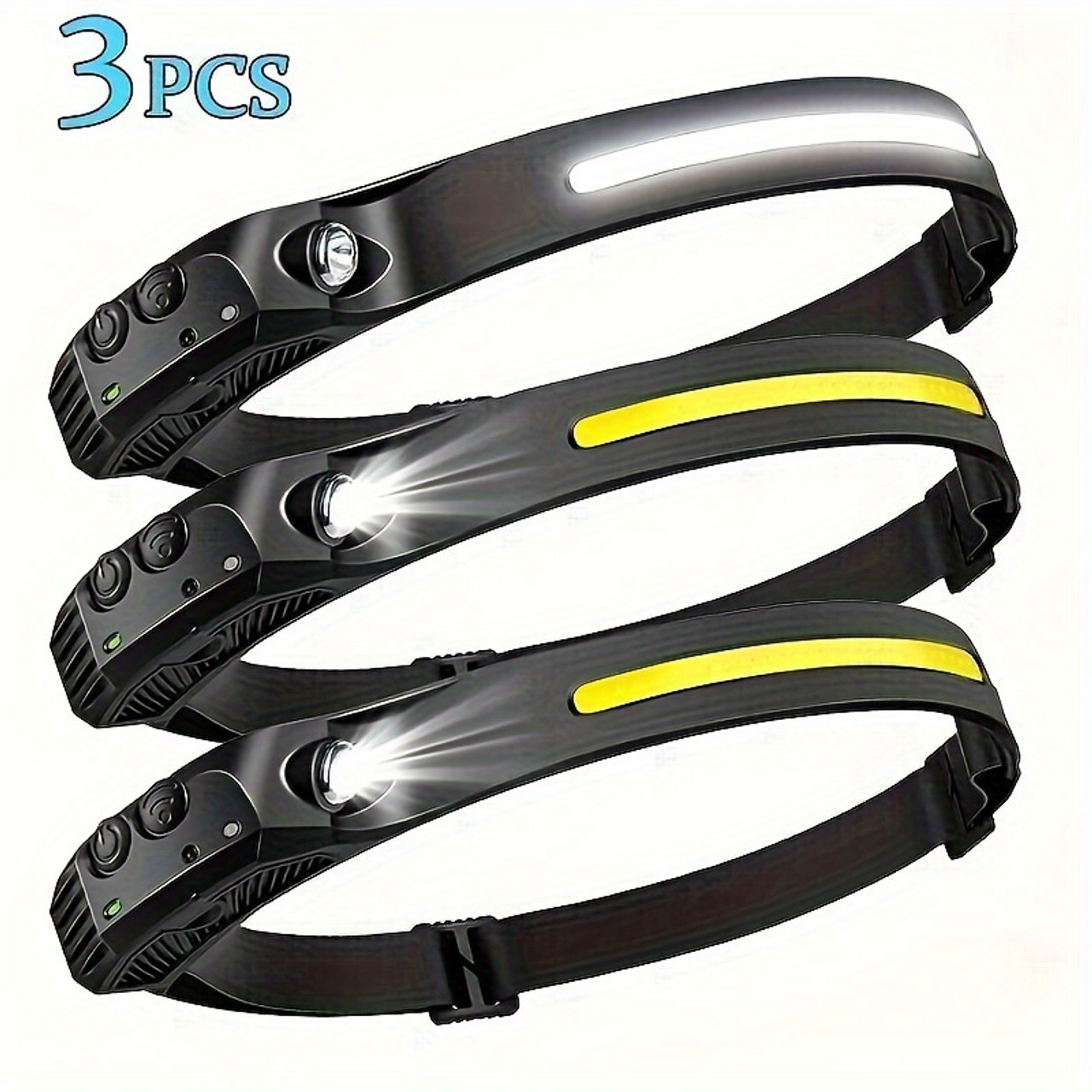 3PCs Powerful LED Multi-mode Induction Headlight, Outdoor Motion Sensor Headlamp, Rechargeable For Running Camping Hiking Etc