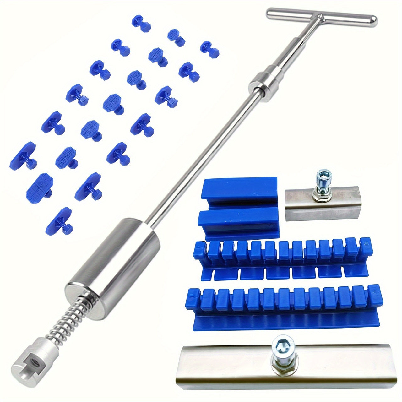 Car Paintless Dent Repair Kit: Slide Hammer, Reverse Hammer, Body Suction Cup, Adhesive Blue Glue Tabs (No Glue Included)