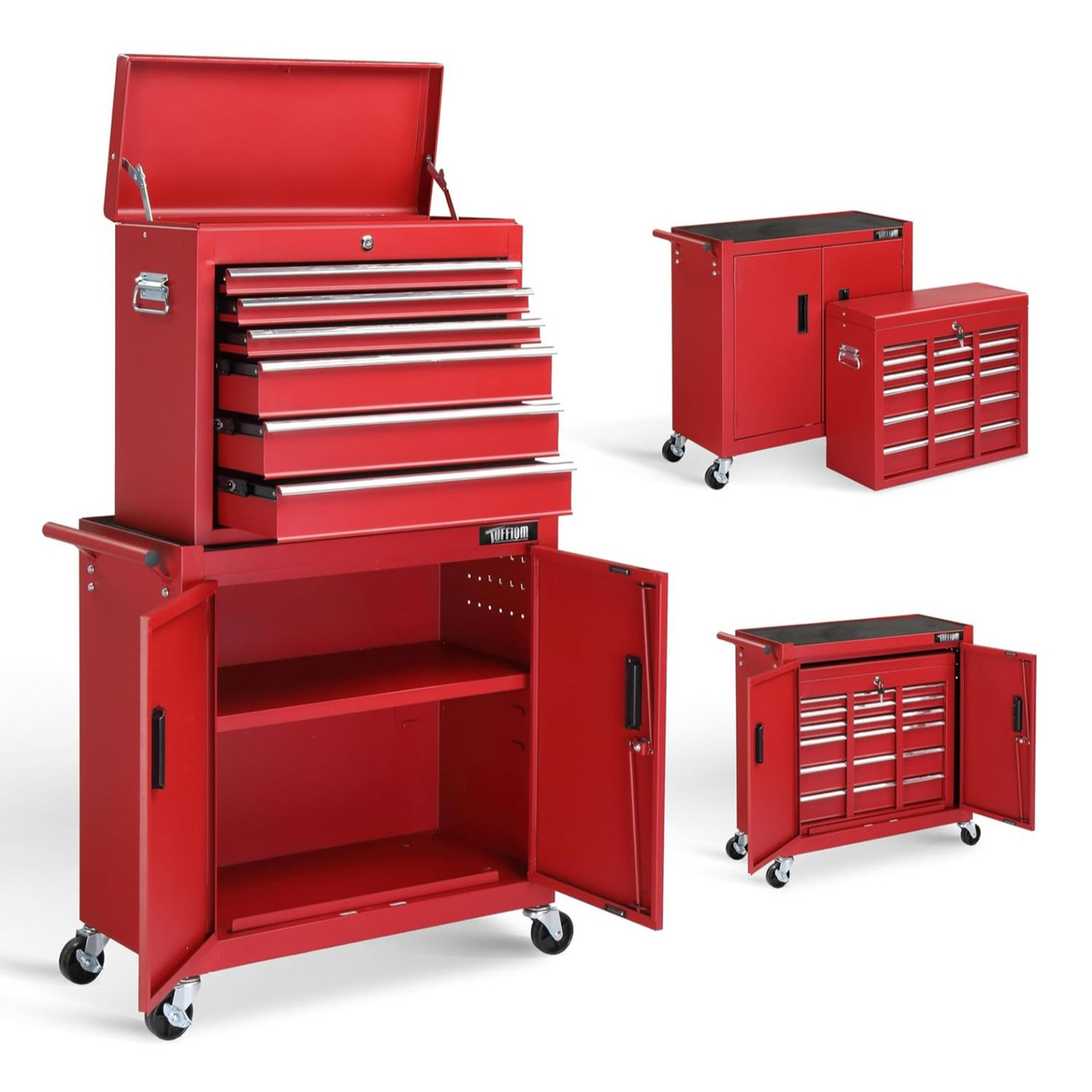 6 Drawers 3-in-1 Rolling Tool Chest, Heighten Tool Service Cart Storage Cabinet w/Wheels, Detachable Top, Tool Organizer Box for Garage, Warehouse & Repair Shop