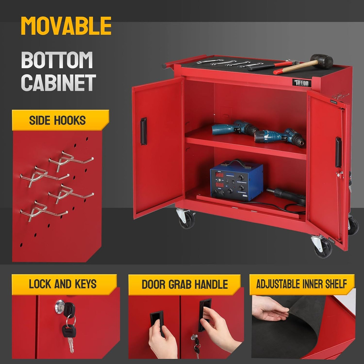 6 Drawers 3-in-1 Rolling Tool Chest, Heighten Tool Service Cart Storage Cabinet w/Wheels, Detachable Top, Tool Organizer Box for Garage, Warehouse & Repair Shop
