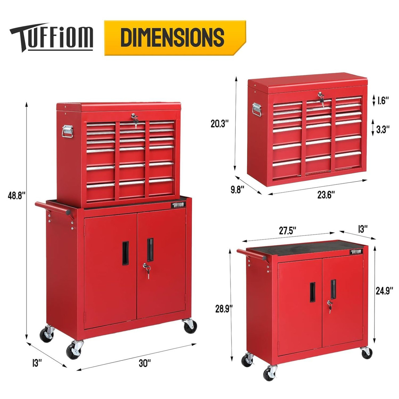 6 Drawers 3-in-1 Rolling Tool Chest, Heighten Tool Service Cart Storage Cabinet w/Wheels, Detachable Top, Tool Organizer Box for Garage, Warehouse & Repair Shop