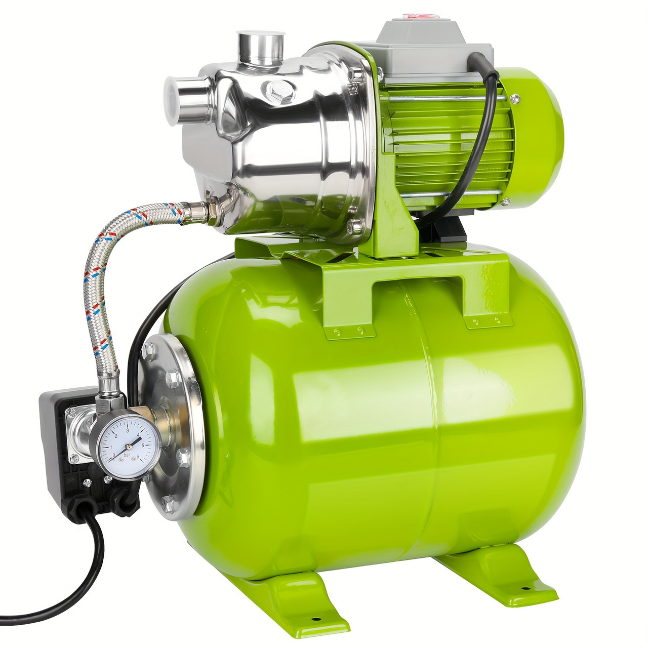 1.6HP Shallow Well Pump with Pressure Tank, 115v Stainless Steel Garden Irrigation Pump, Pressure Switch Automatic Water Pressure Booster Pump, Booster Jet Pump for Home, Garden, Lawn