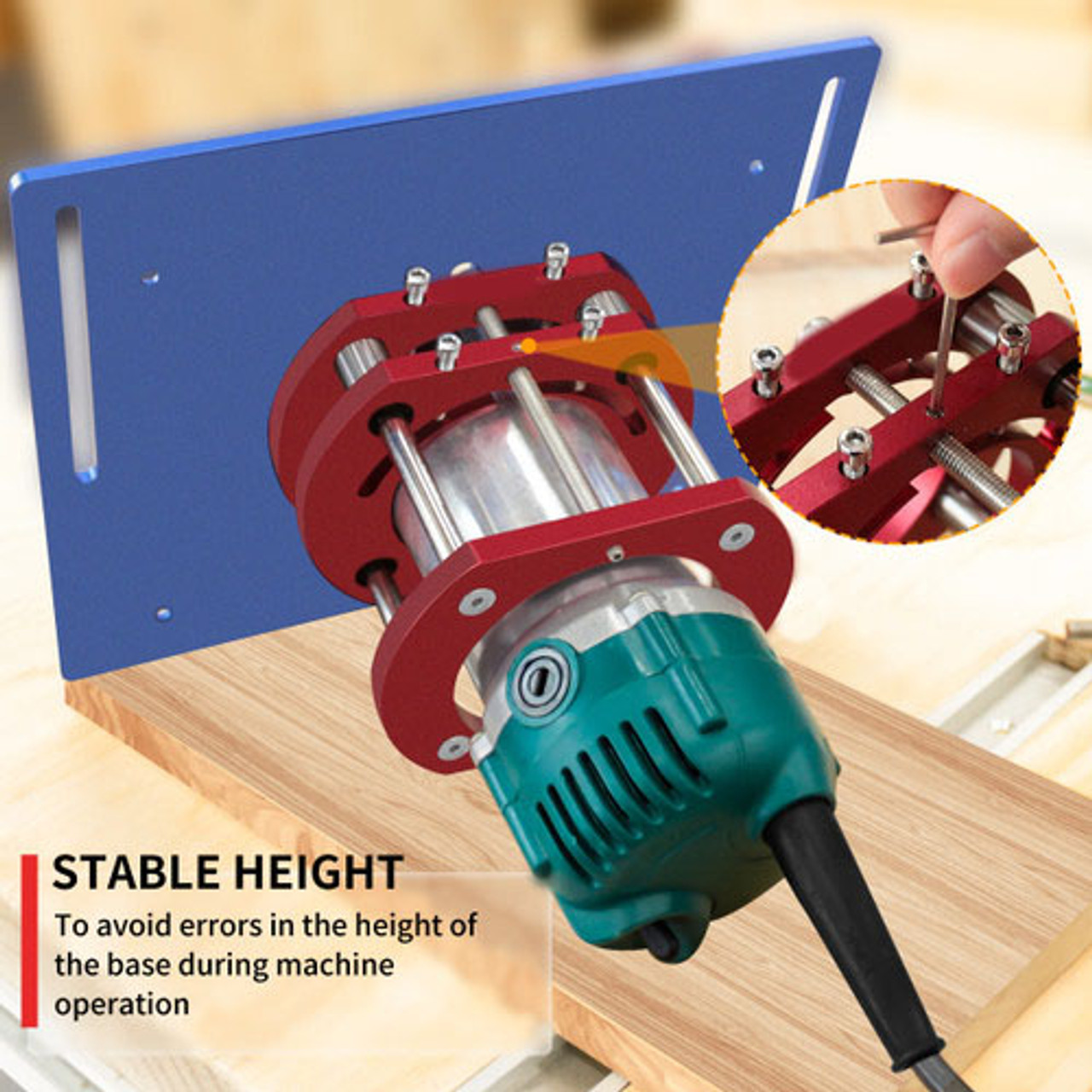Aluminum Router Lift Table Base for 65mm Motors, Manual Elevating Tool Set with 4-Jaw Chuck, Non-Electrical Precision Height Adjustment Clamp for Woodworking
