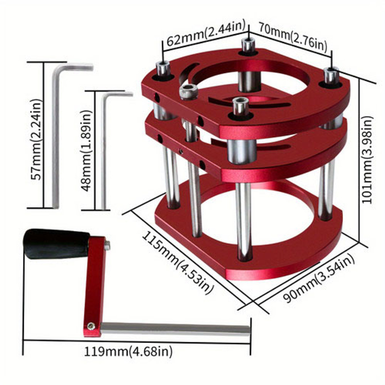 Aluminum Router Lift Table Base for 65mm Motors, Manual Elevating Tool Set with 4-Jaw Chuck, Non-Electrical Precision Height Adjustment Clamp for Woodworking
